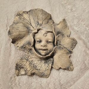 Baby Leaf Face sculpture Home Wall Hanging Plaque Decor